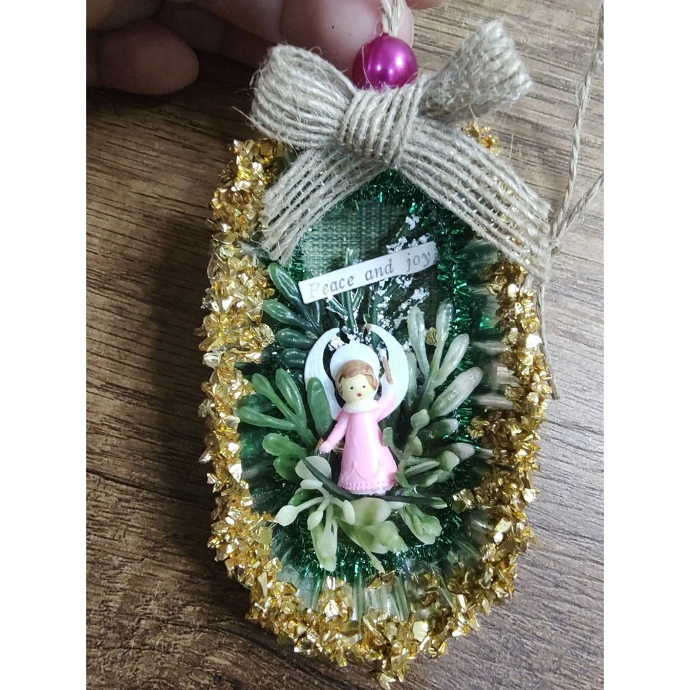 Angel Christmas Ornament Handmade Vtg Style OOAK Tart Tin Diorama Miniature O5